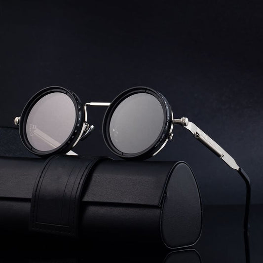 Retro Metal round Punk Nd9-Level Adjustable Dimming Sunglasses