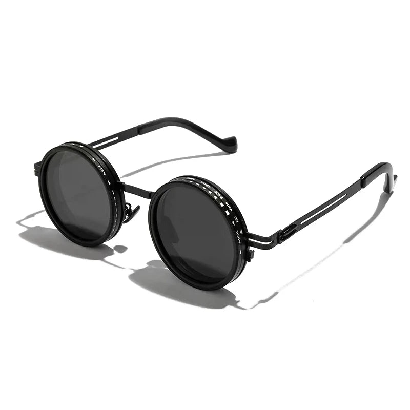 Retro Metal round Punk Nd9-Level Adjustable Dimming Sunglasses 