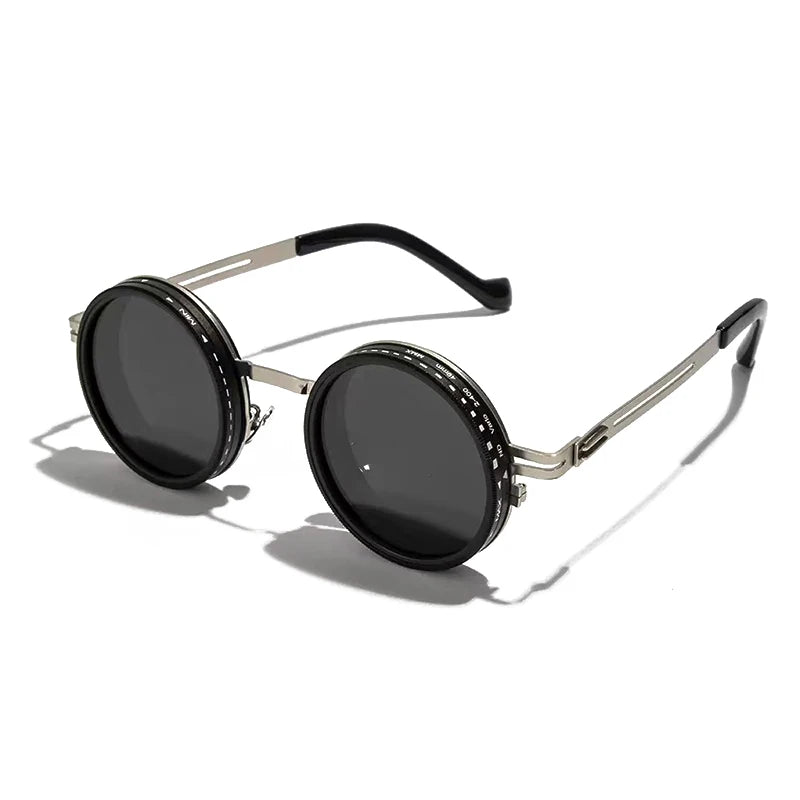 Retro Metal round Punk Nd9-Level Adjustable Dimming Sunglasses 