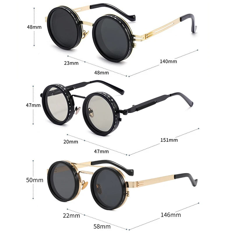 Retro Metal round Punk Nd9-Level Adjustable Dimming Sunglasses 