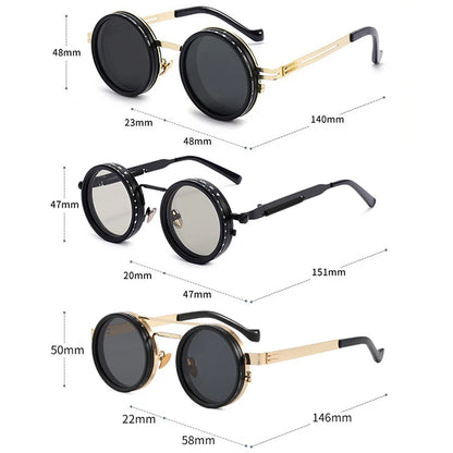 Retro Metal round Punk Nd9-Level Adjustable Dimming Sunglasses 