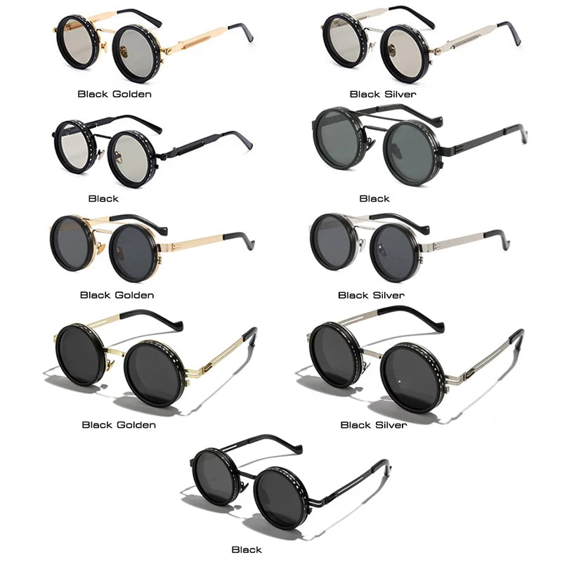 Retro Metal round Punk Nd9-Level Adjustable Dimming Sunglasses 