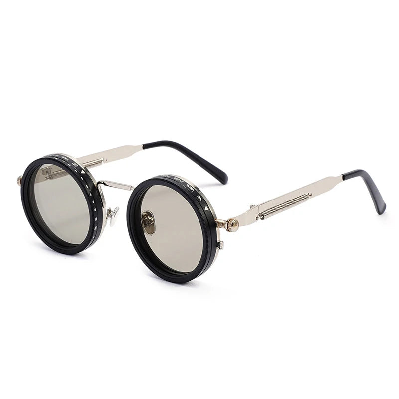 Retro Metal round Punk Nd9-Level Adjustable Dimming Sunglasses 