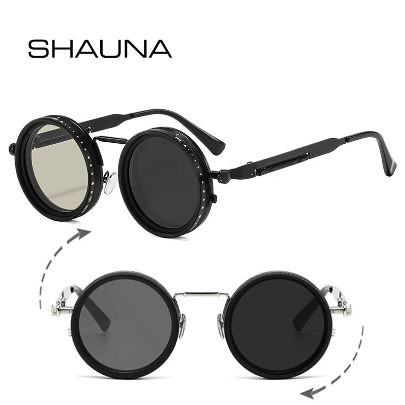 Retro Metal round Punk Nd9-Level Adjustable Dimming Sunglasses 