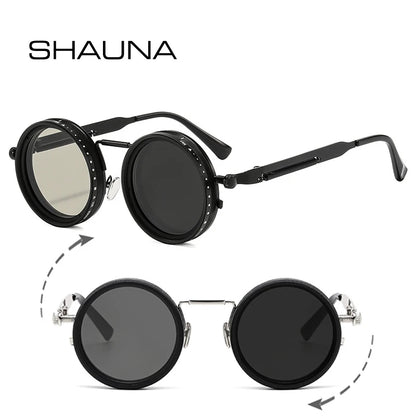 Retro Metal round Punk Nd9-Level Adjustable Dimming Sunglasses 