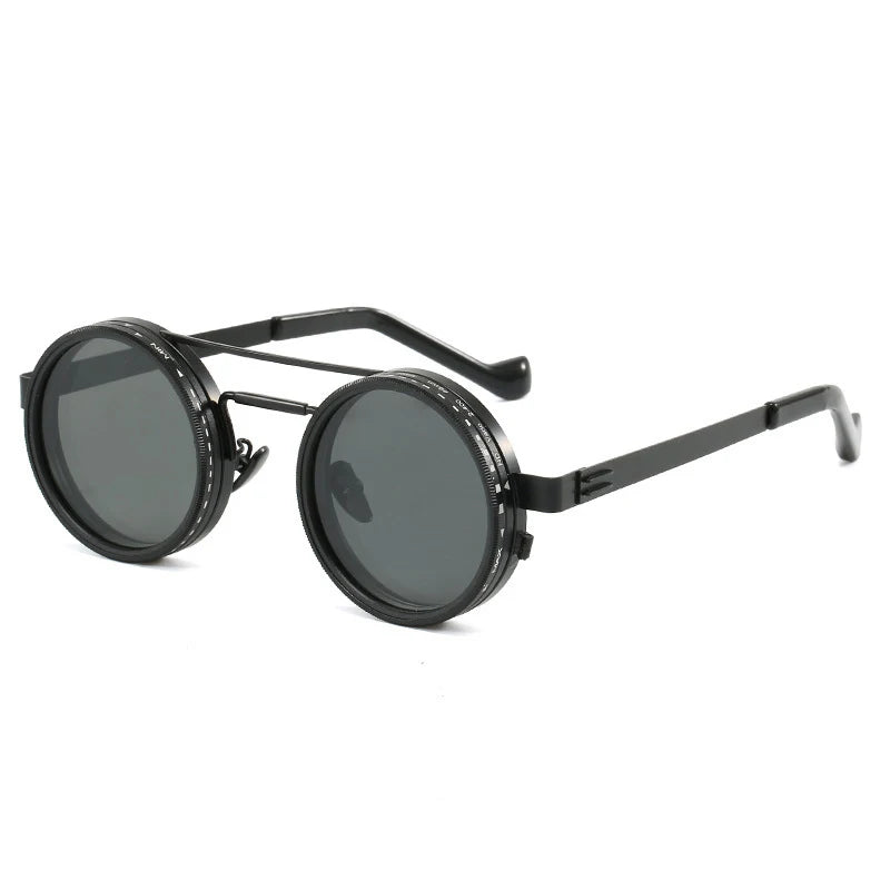 Retro Metal round Punk Nd9-Level Adjustable Dimming Sunglasses 